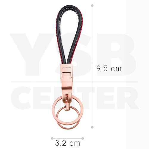 JOBON พวงกุญแจ พวงกุญแจรถยนต์ เกรดพรีเมี่ยม หนังแท้ ถักด้วยมือ 2 ชั้น แบบกดเพื่อล็อค 2 ห่วง