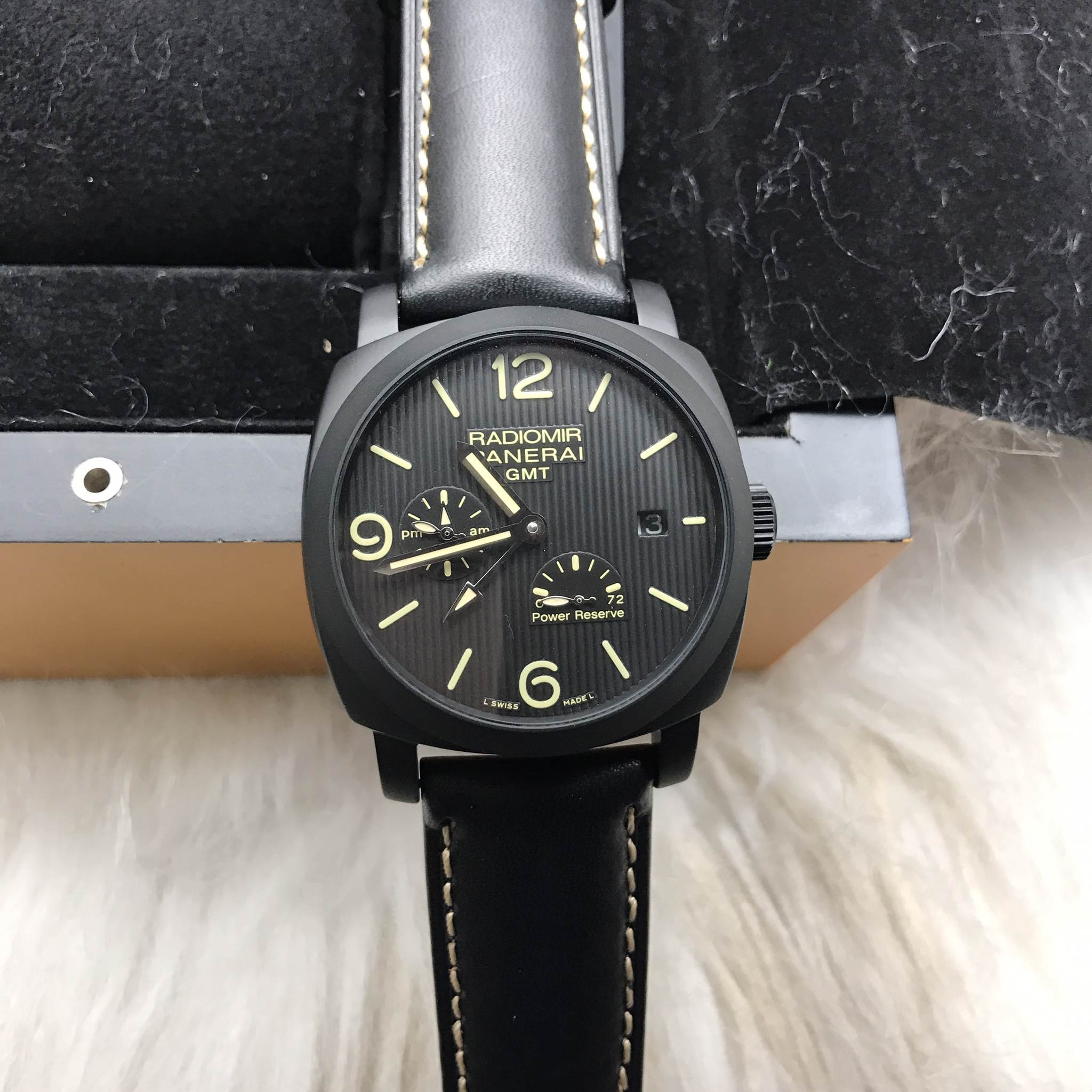 นาฬิกา Panerai Luminor GMT Ceramic PVD เกรด Mirror Swiss หนังดำ