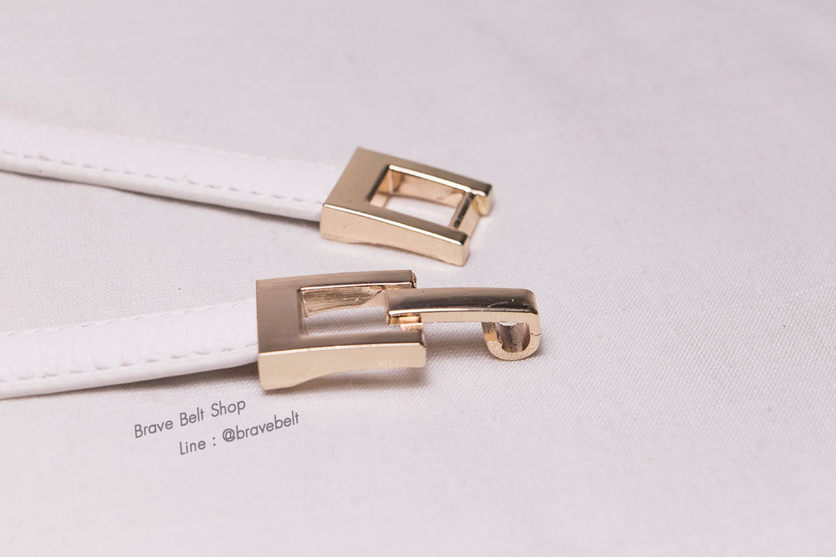 เข็มขัดปรับสายได้ สายสีขาวหัวเกี่ยวสีทอง