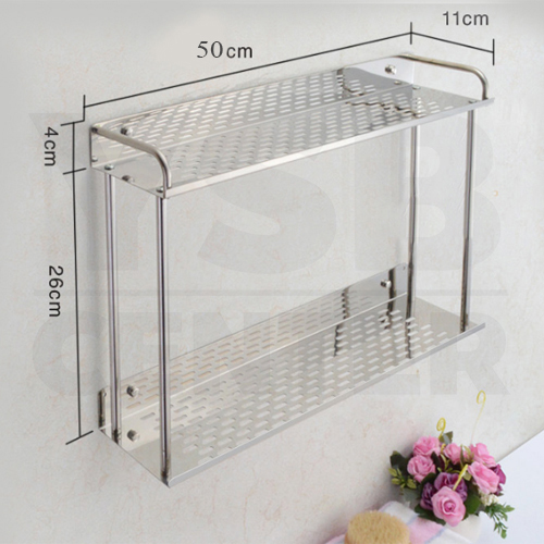 CASSA ชั้นวางของอเนกประสงค์ในห้องน้ำ 2in1 ไม่ต้องเจาะผนัง 2ชั้น สแตนเลส ยาว 50cm รุ่น C1L040-SS201-250-408