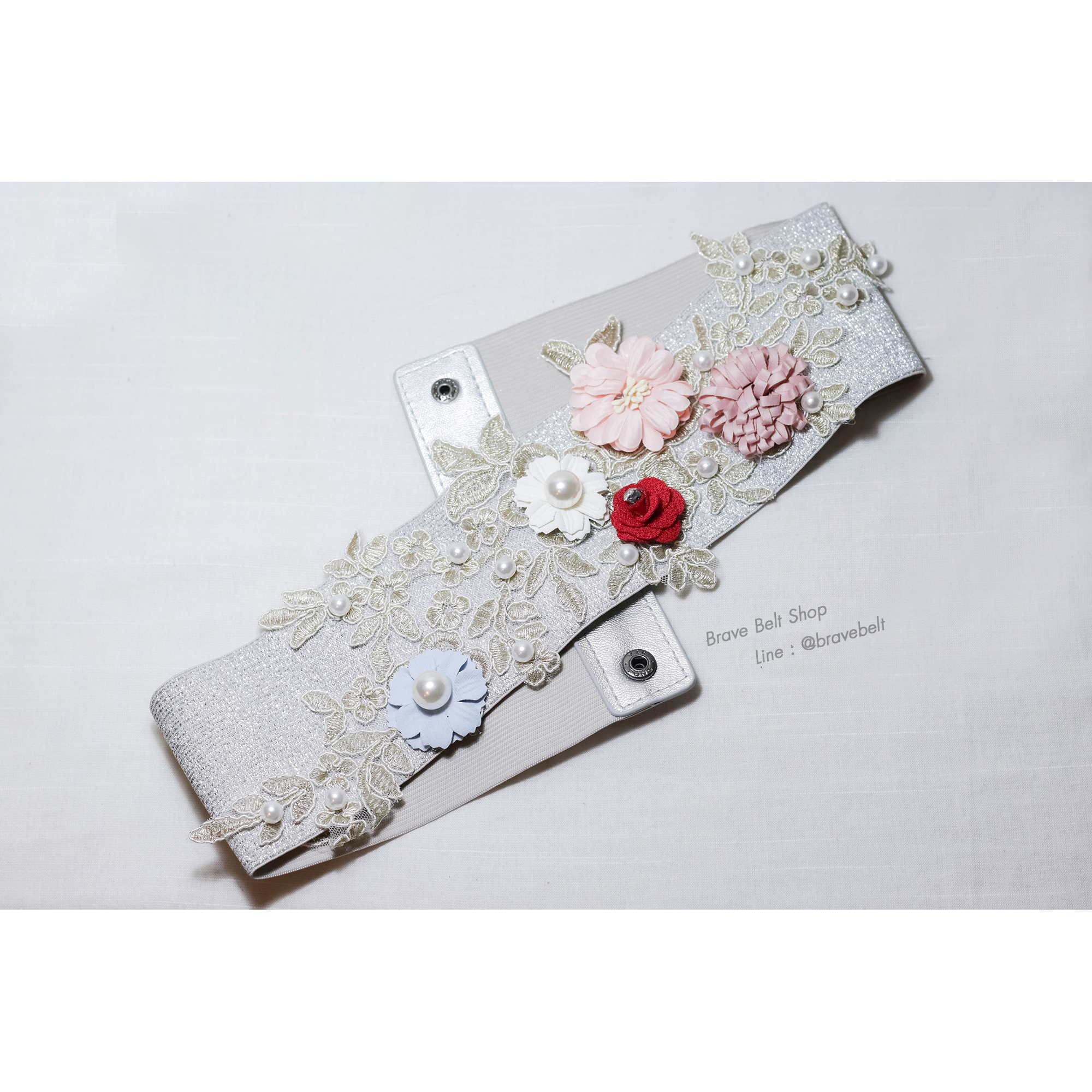 เข็มขัดเอวสูงลายลูกไม้ เข็มขัดดอกไม้