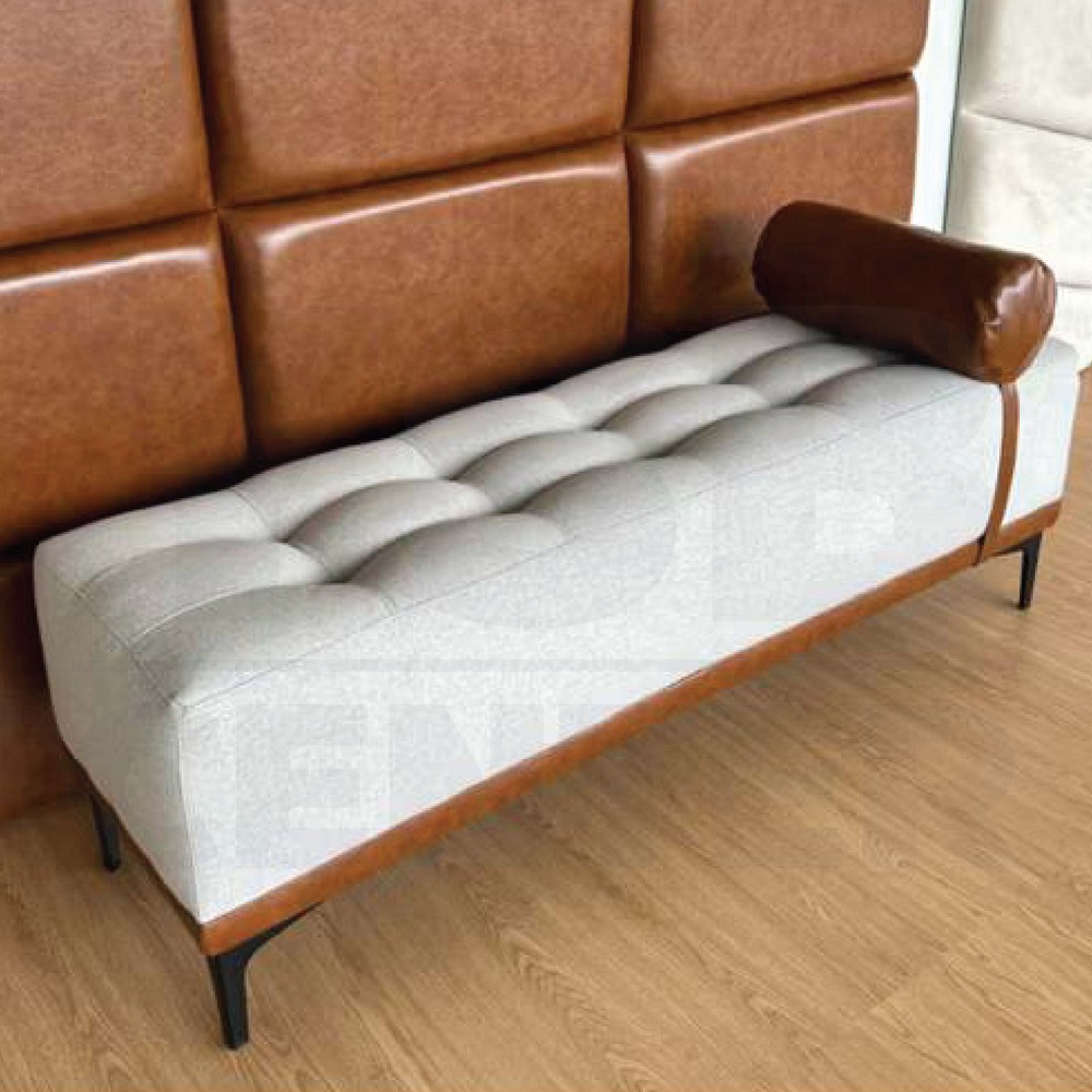 เก้าอี้ สตูล เบาะผ้า ขาเหล็ก ฐานหุ้มหนัง PU ทรงยาวสีเหลี่ยม สวยหรู รับน้ำหนักได้เยอะ (ฟรีหมอนPU) YL0297 - YL0299