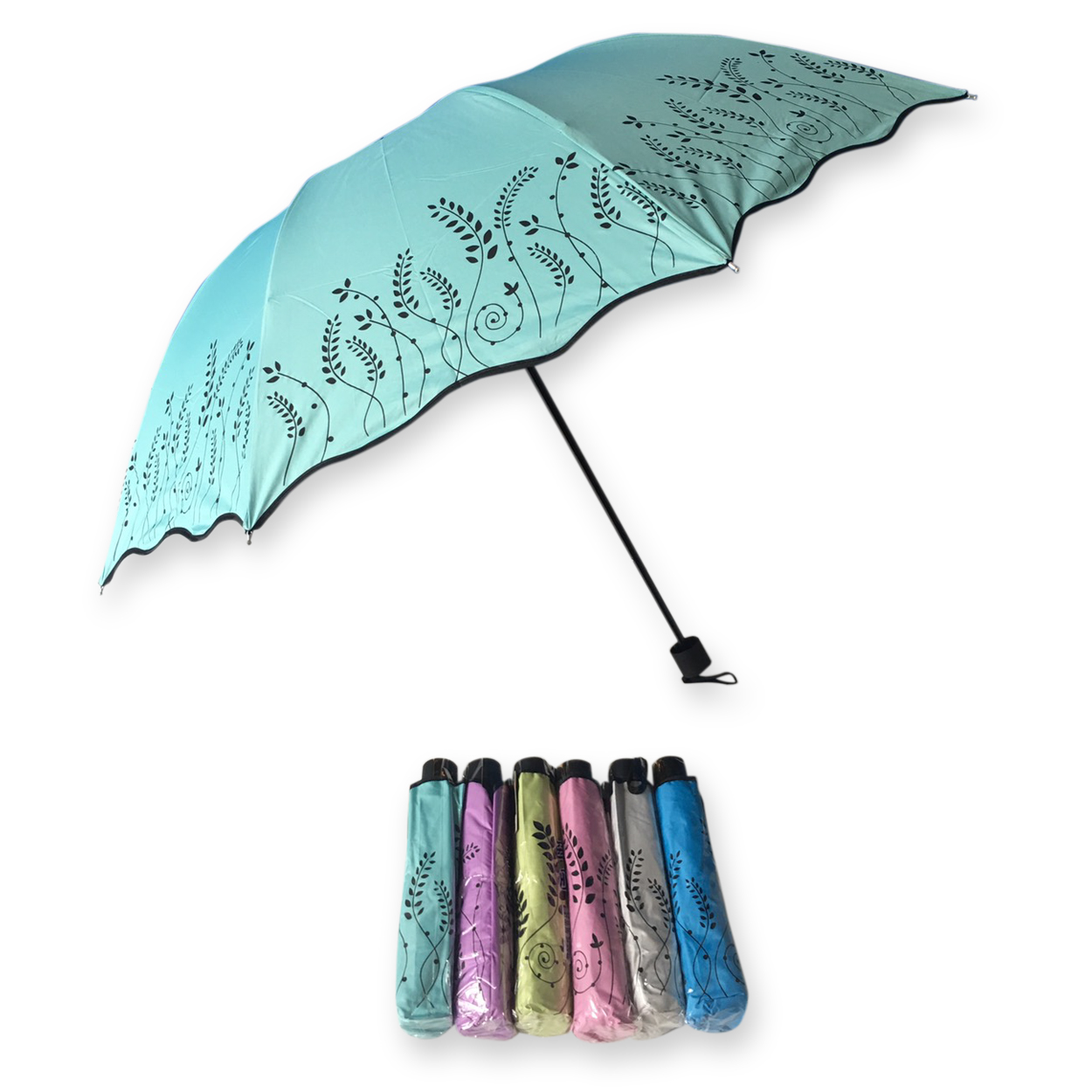 ร่มโค้งแฟชั่น24นิ้วยูวีสีดำ รหัส 1638