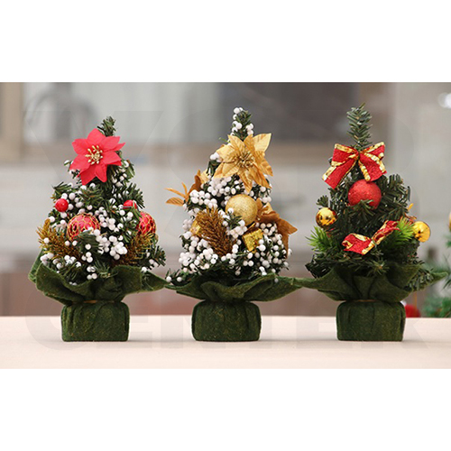 ต้นคริสต์มาส ต้นคริสต์มาสปลอม ต้นไม้ตกแต่งโต๊ะ ประดับบอล ดอกไม้ ยอดโบว์ ขนาด 20 cm. รุ่น B1S015 - B1S017