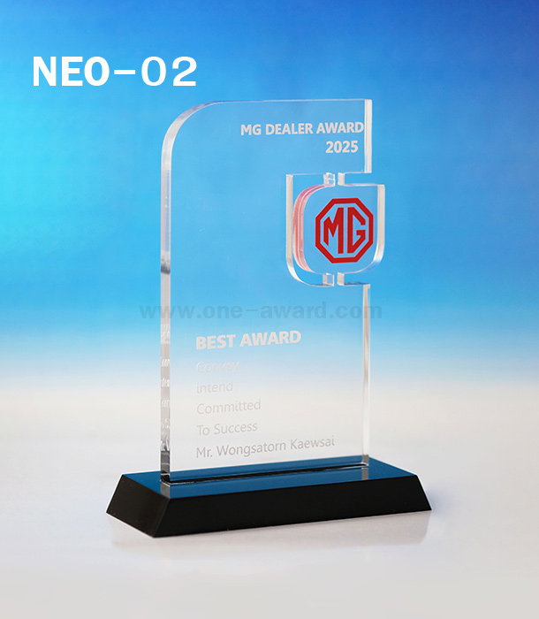 Code: NEO-02 โล่อะคริลิค ความสูงตัวโล่ 6-8 นิ้ว ความหนาอะคริลิคตัวโล่ 15 มม. พร้อมเลเซอร์ข้อความและโลโก้ ลงสีได้ไม่เกิน 2 สี ***ราคาเริ่มต้นที่ 620 บาท (ความสูง 6 นิ้ว เมื่อสั่ง 5 ชิ้น+) ***