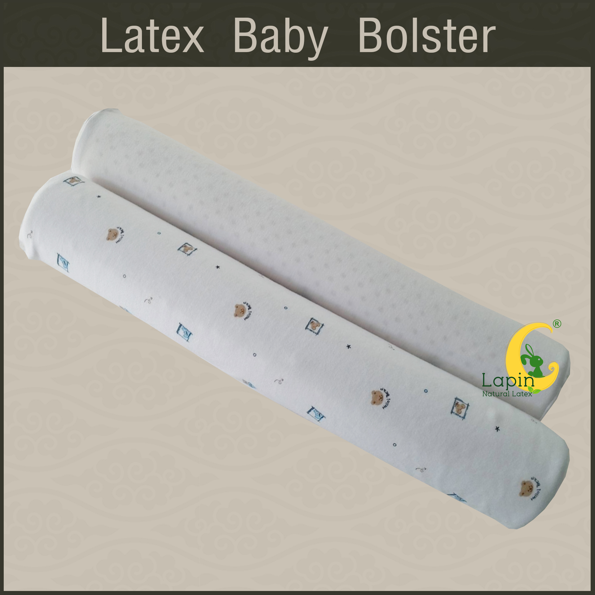 หมอนข้างยางพาราสำหรับเด็กทารก พร้อมปลอก (ลายหมี)