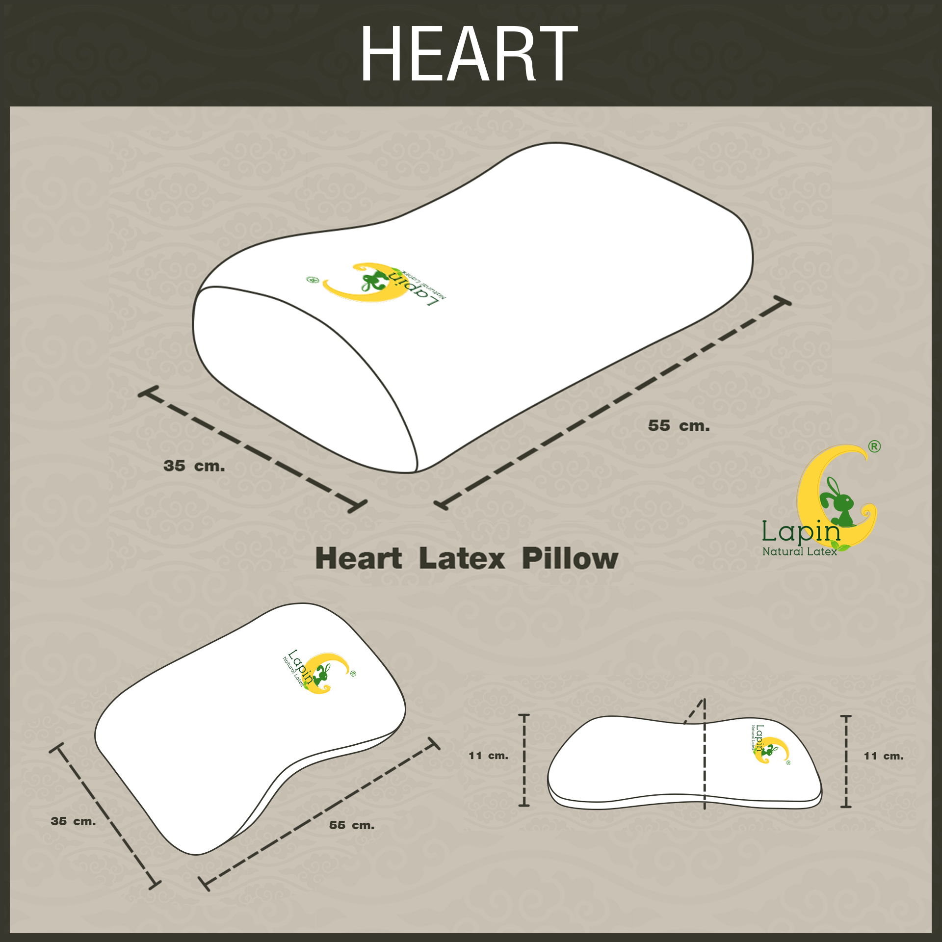 หมอนยางพาราแท้ 100% (LAPIN) รุ่น ฮาร์ท (H)