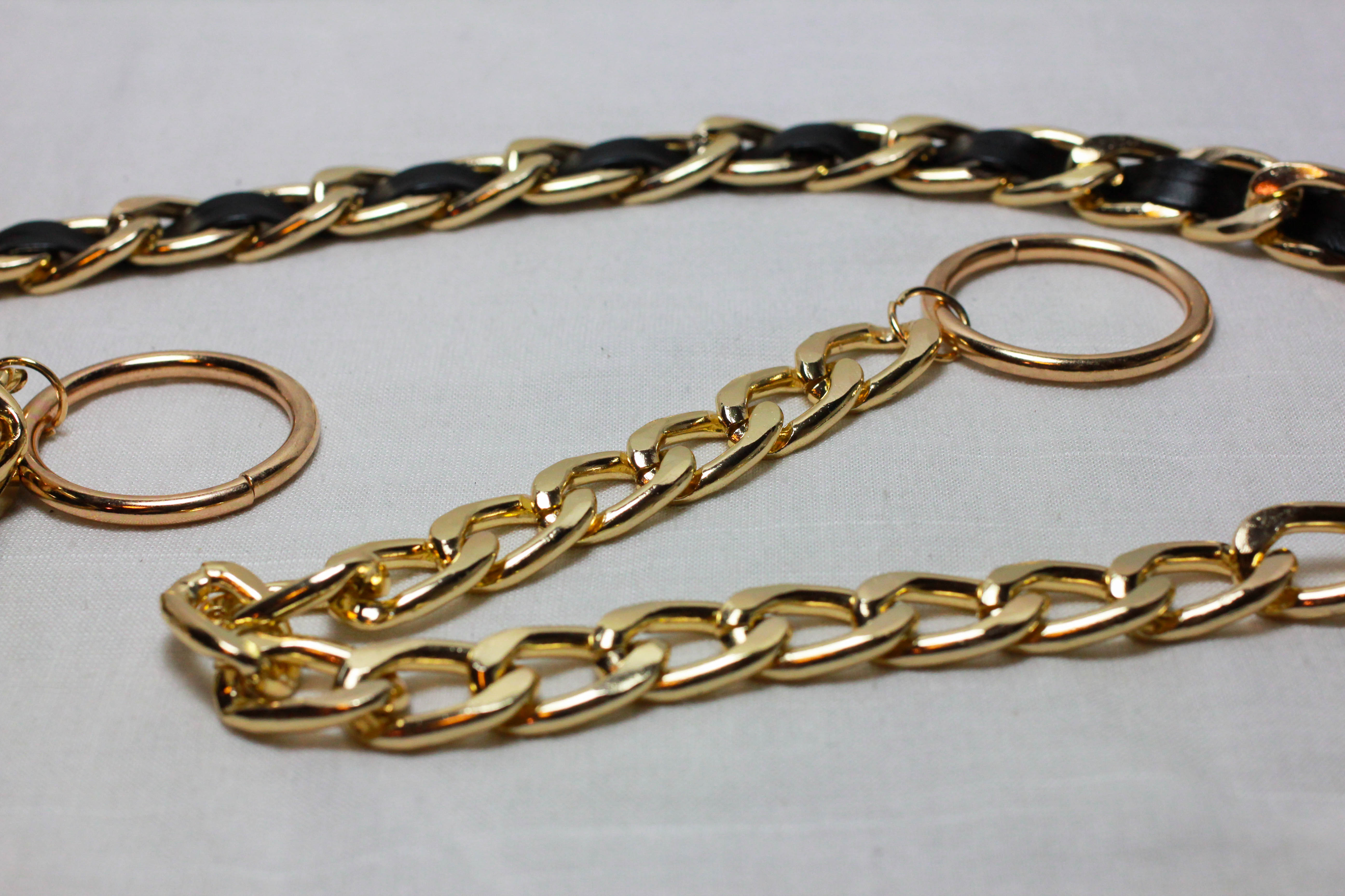 เข็มขัดสายโซ่สายดำ ขอบทอง สายแบบหนา 1 ซม