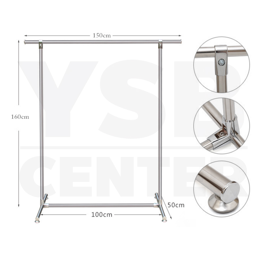 ราวตากผ้าสเเตนเลสบาร์เดี่ยว ยาว150 cm. สูง160 cm. กว้าง50 cm. รุ่น CB0009-CL-150-1