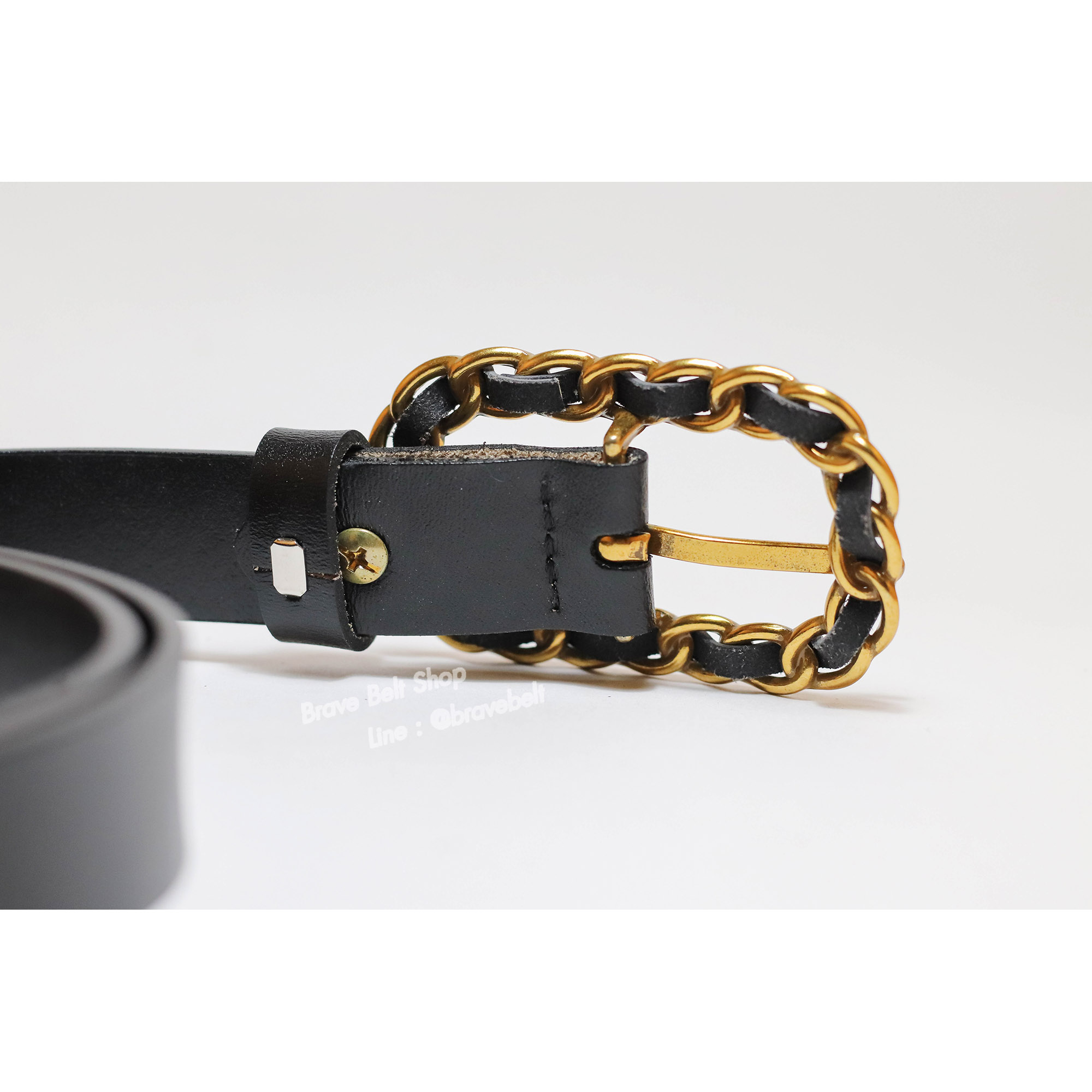 เข็มขัดแฟชั่นเกาหลีสีดำหัวโตสีทองน่าใส่มาก