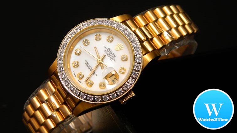 นาฬิกา Rolex Lady-Datejust Gold President 26 mm. Dial White mother-of-perl set with diamond