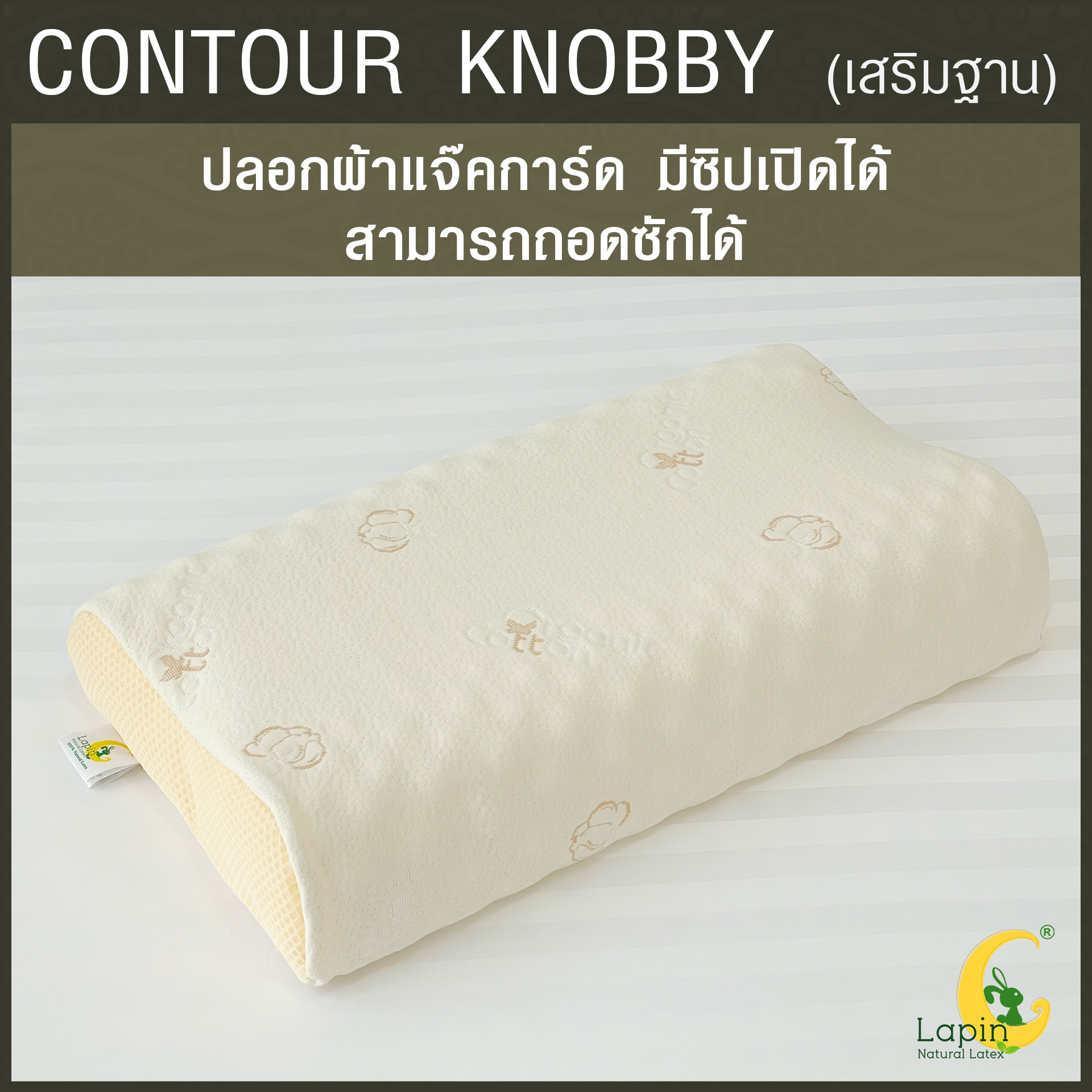 หมอนยางพาราแท้ 100% (LAPIN) รุ่น คอนทัวร์ น็อบบี้ (CK + เสริมฐาน 1 นิ้ว )