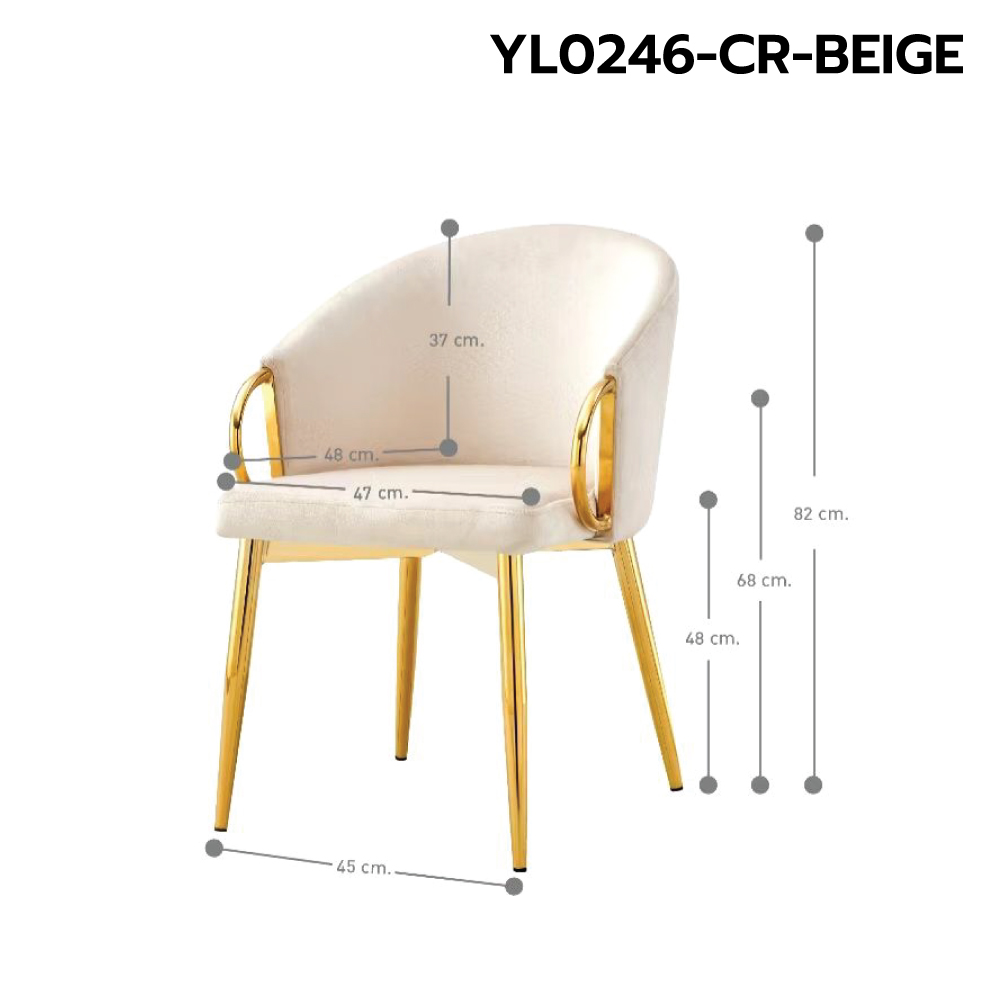 เก้าอี้ เบาะผ้ากำมะหยี่ โมเดิร์น รับแขก ขาโลหะชุบสีทอง แข็งแรง ที่นั่งกว้าง นั่งสบาย YL0246 - YL0247