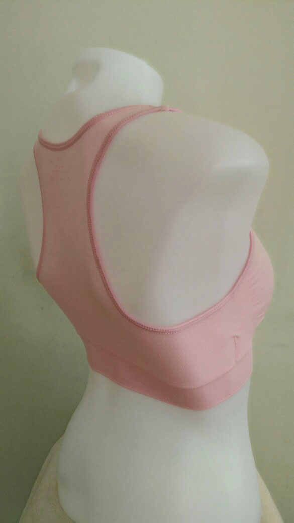 บราสวมสบาย Sport bra สปอร์ตบรา หลังกล้าม T สีชมพู S/M/L