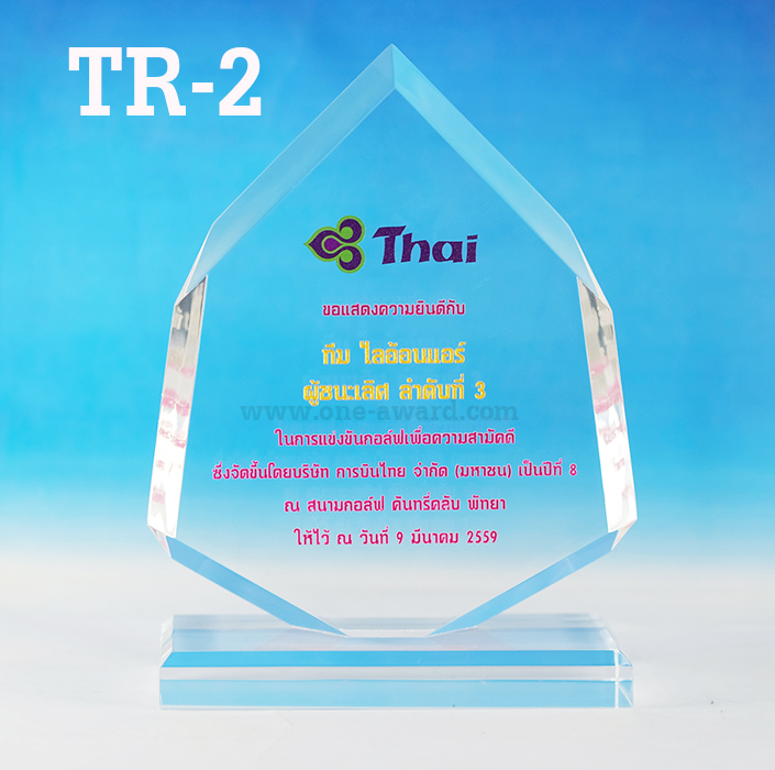 Code: TR-2 โล่อะคริลิค ทรงแปดเหลี่ยม ความสูงตัวโล่ 6 -9 นิ้ว ความหนาอะคริลิค 15 มม. พร้อมเลเซอร์ข้อความและโลโก้ ลงสีได้ไม่เกิน 2 สี ***ราคาเริ่มต้นที่ 670 บาท***