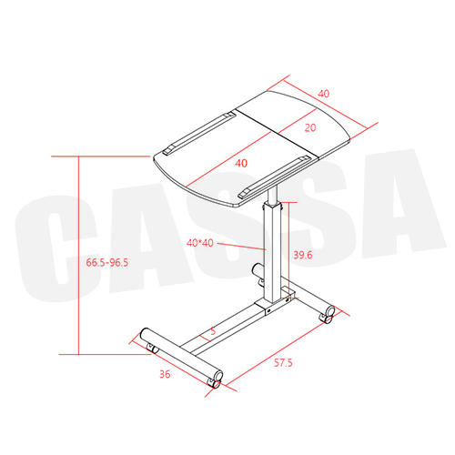 CASSA โต๊ะคอมพิวเตอร์ โต๊ะอ่านหนังสือ อเนกประสงค์ สอดใต้เตียง ปรับระดับ+ล้อเลื่อน 60X40cm