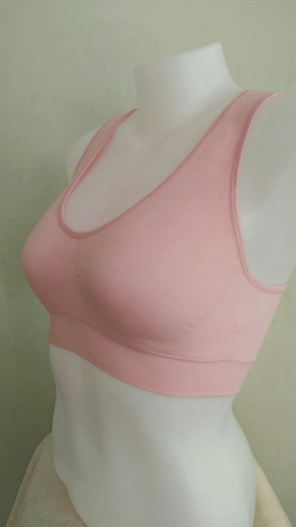 บราสวมสบาย Sport bra สปอร์ตบรา หลังกล้าม T สีชมพู S/M/L