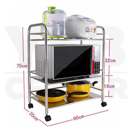 ชั้นวางของสแตนเลส 201 อเนกประสงค์ในห้องครัว 3ชั้น (มีล้อเปลี่ยน) รุ่น CB0041-SS201-L360