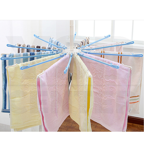 ราวตากผ้า ห่วงตากผ้า ราวตากผ้าก้านร่ม สามารถพับเก็บได้ 20 ตัวหนีบ หมุนได้ 360 องศา (สีฟ้าขาว) รุ่น B109-PH20