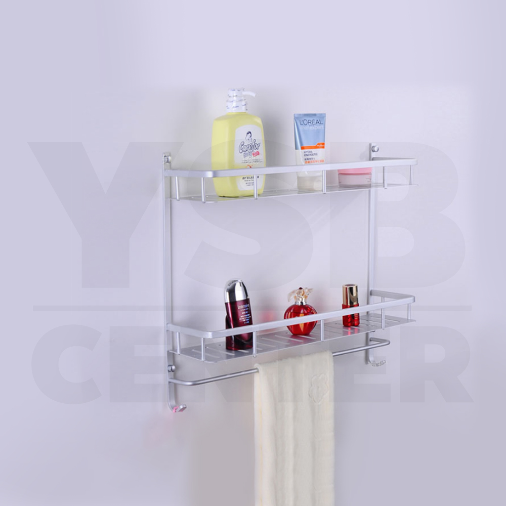 ชั้นวางของอลูมิเนียม อเนกประสงค์ในห้องน้ำ 2ชั้น ติดผนัง 60 cm. พร้อมราวแขวนอเนกประสงค์ รุ่น C1L060-ALM-8029-260