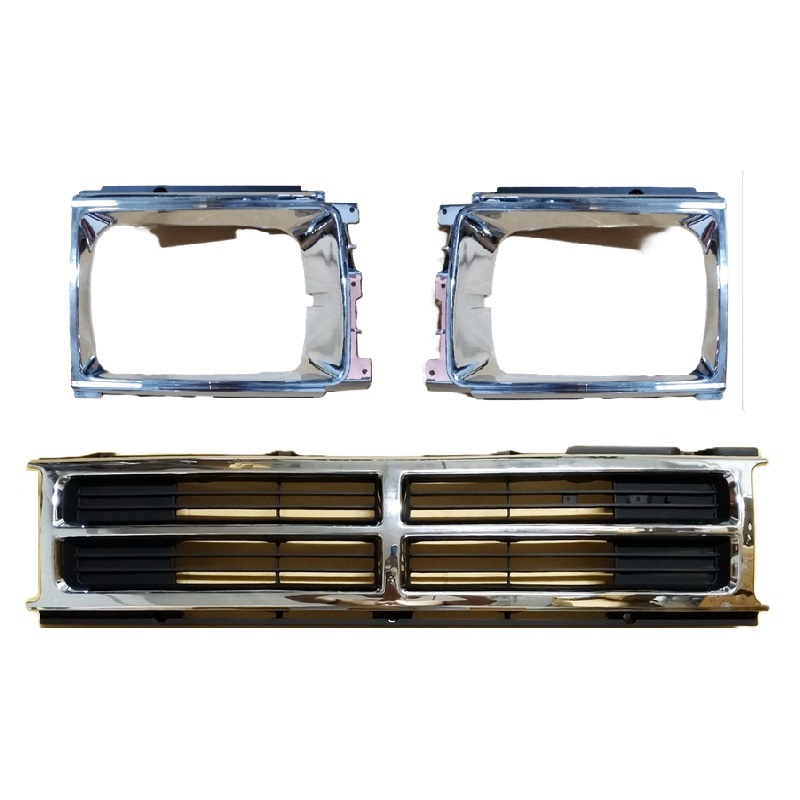 หน้ากระจัง TOYOTA LN50/LN56/LN65 โฉมฮีโร่ พร้อมขอบไฟ ชุบโครเมียม ไม่มีโลโก้ ปี1984-1989 (รหัส:LN65+ขอบคู่)
