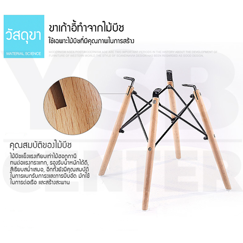 เก้าอี้ ที่นั่งพลาสติกสไตล์โมเดิร์น ขาไม้บีช สีขาว ขนาด 40x46x81 cm.รุ่นYL001