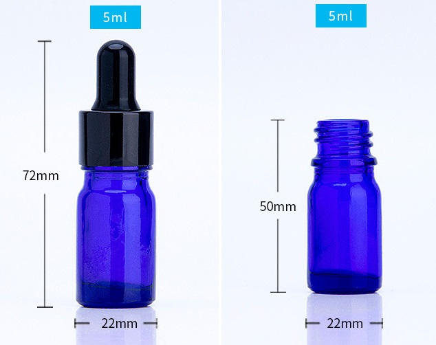 5ml ขวดแก้วสีน้ำเงินใส ดรอปเปอร์