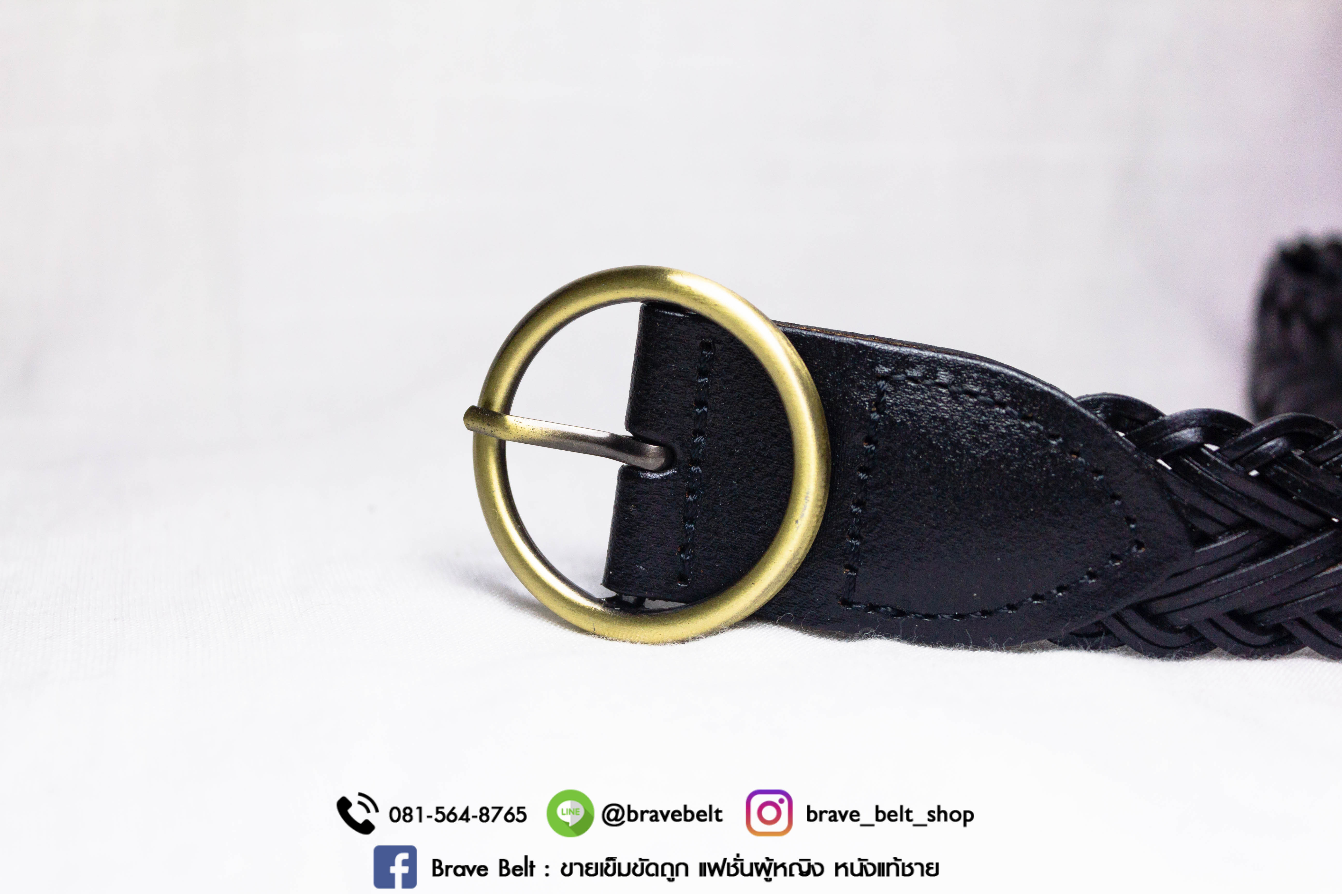 เข็มขัดเชือกสานสวยๆ เข็มขัดหนังสีดำหัวสีทอง