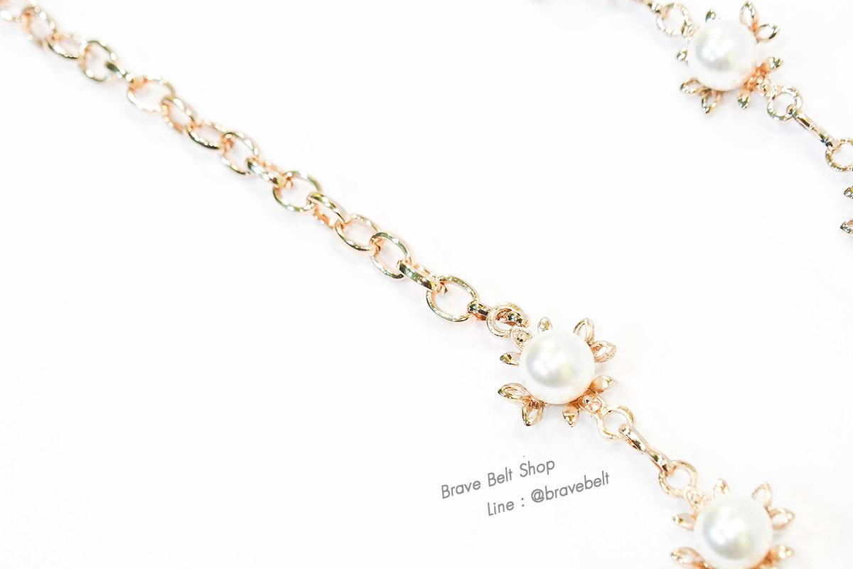 เข็มขัดโซ่สีทองสวยๆ รูปดอกไม้มุก