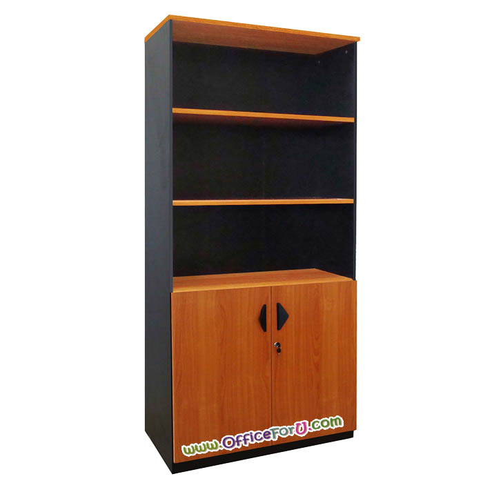 ตู้เอกสารไม้สูงบานเปิด CL-082 (สูง 195 ซม.) บนชั้นโล่ง 3 ชั้น/ล่างบานเปิด 2 ชั้น
