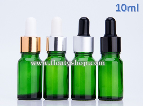10ml ขวดแก้วดรอปเปอร์ สีเขียวใส