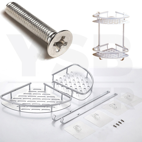 CASSA ชั้นวางของอลูมิเนียม อเนกประสงค์ในห้องน้ำ ห้องครัว 2 ชั้น แบบเข้ามุม โดยไม่ต้องเจาะผนัง รุ่น C1L053-ALM-8009M2