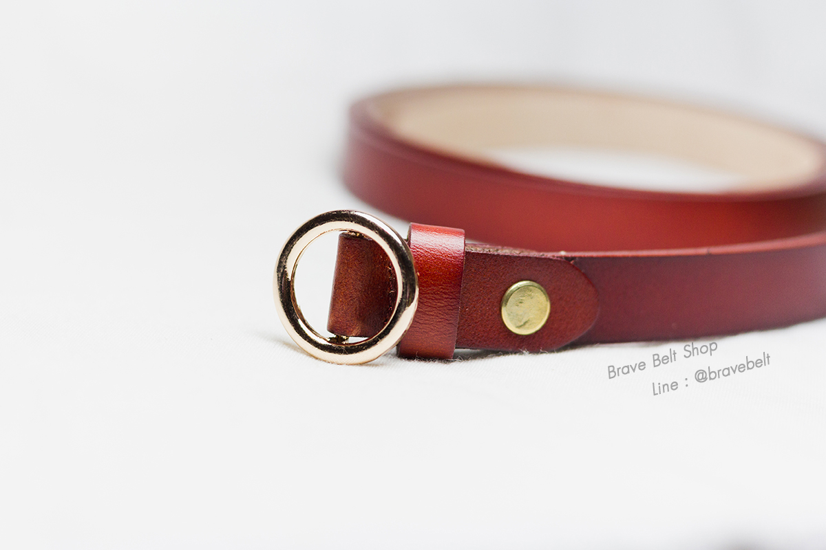 เข็มขัดเส้นเล็ก สีน้ำตาลแบบหัวเลื่อนล็อค