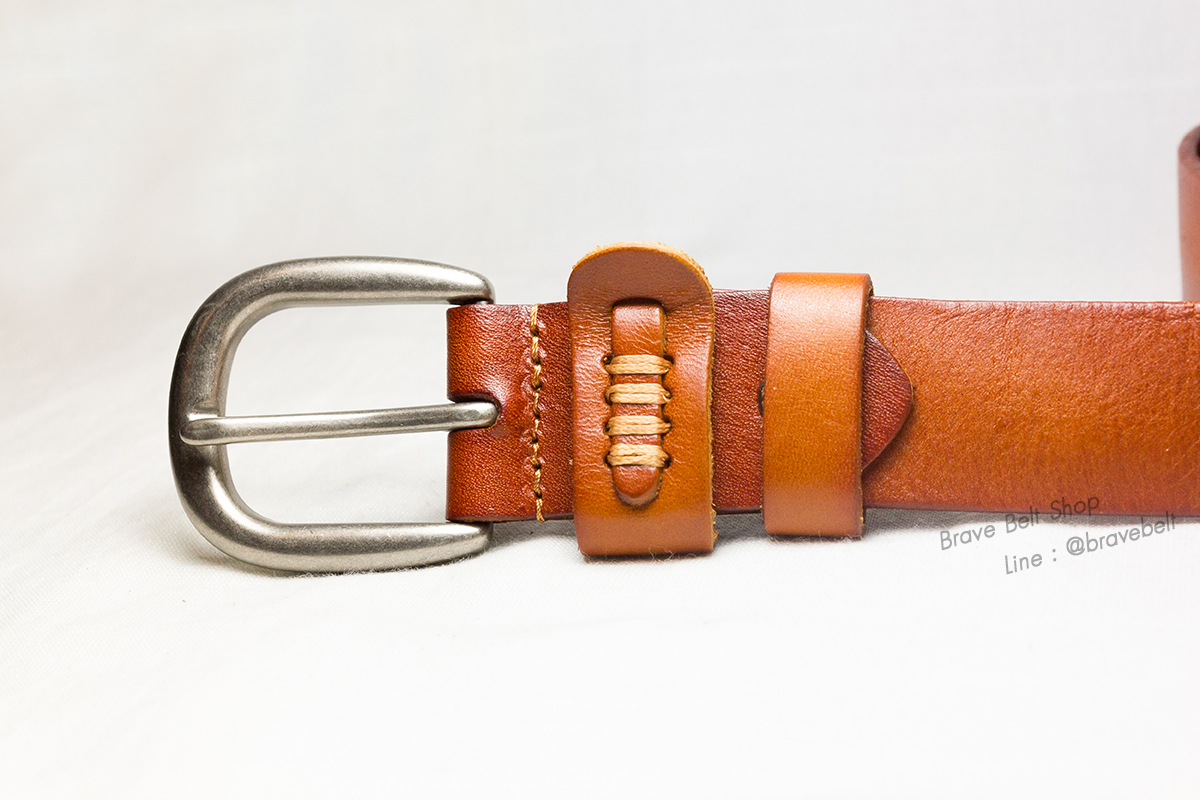 เข็มขัดหนังน้ำตาลลายสวย หัวเหล็กเท่ๆ