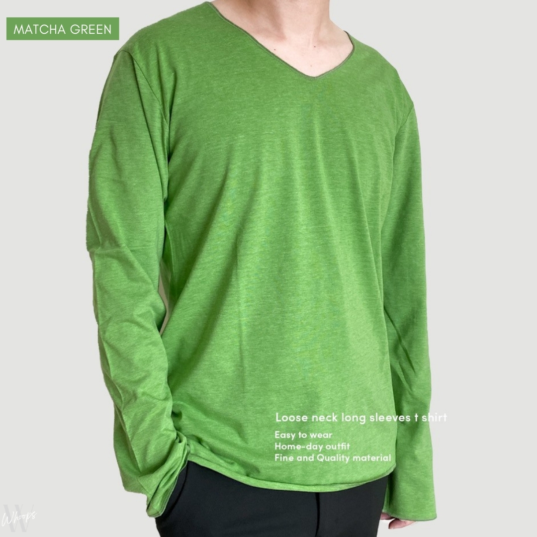 เสื้อยืดคอกลมผู้ชายแขนยาว ผ้าคอตตอน ใส่สบาย คุณภาพส่งออก Loose Neck Long Sleeves T-Shirt
