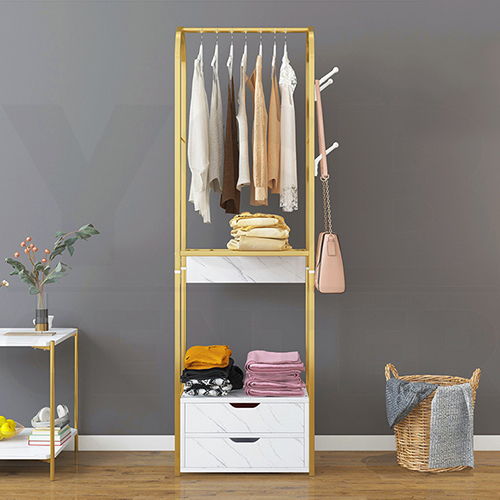 ราวแขวน ราวแขวนเสื้อผ้า ที่แขวน หมวก กระเป๋า พร้อมลิ้นชักเก็บของ 2 ชั้น สูง 170 cm