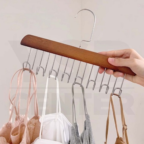 ไม้แขวน แขวนเสื้อสายเดี่ยว ผ้าพันคอ กระเป๋า อเนกประสงค์ ลายไม้เนียนสวย 8 ตะขอแพค 2 ชิ้น CB0186 - CB0187