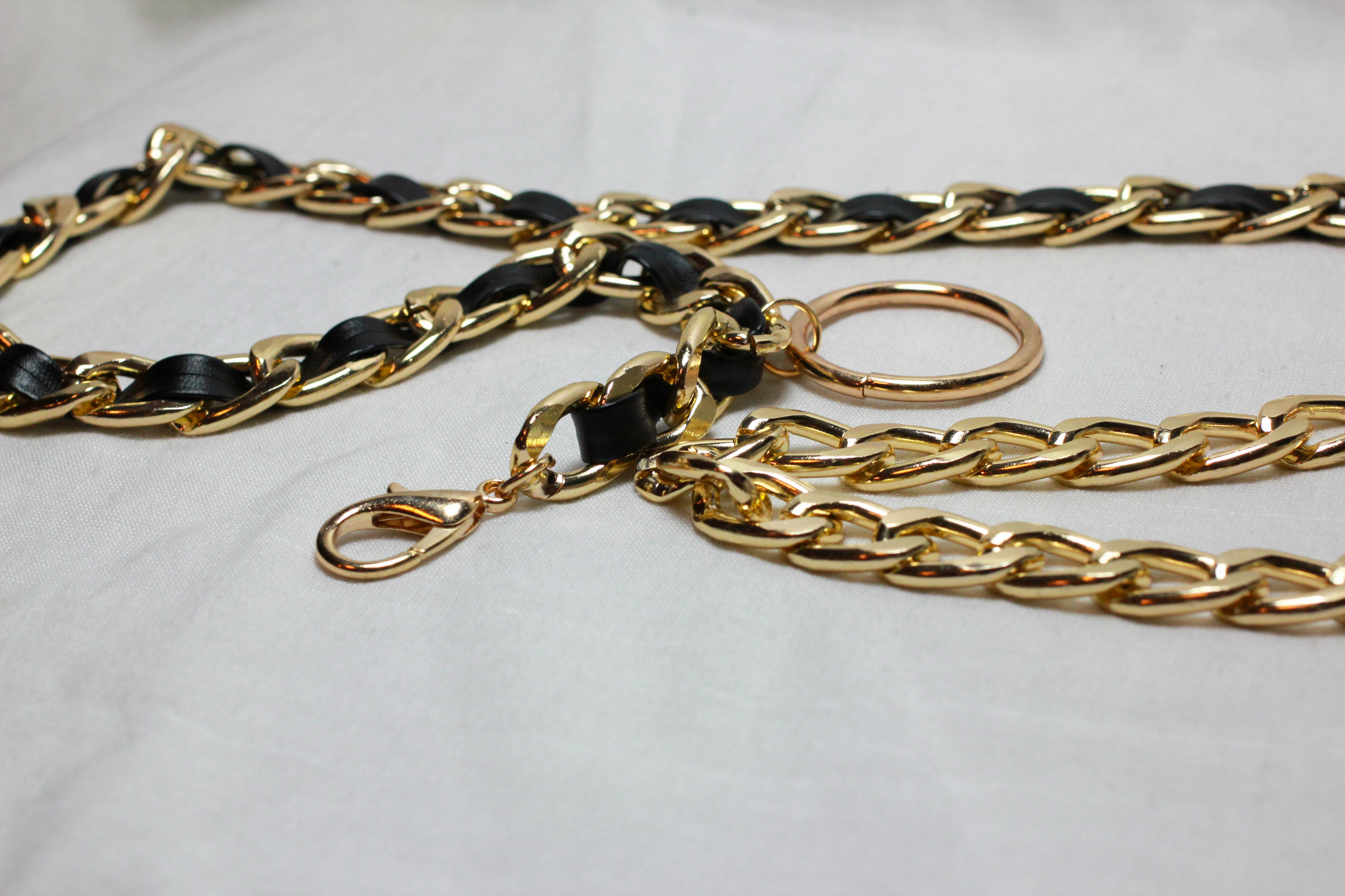 เข็มขัดสายโซ่สายดำ ขอบทอง สายแบบหนา 1 ซม