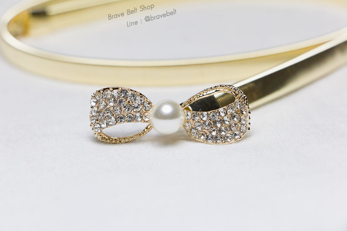 เข็มขัดรูปโบว์กันหันลมสวย โบว์จิ๋วประดับมุก