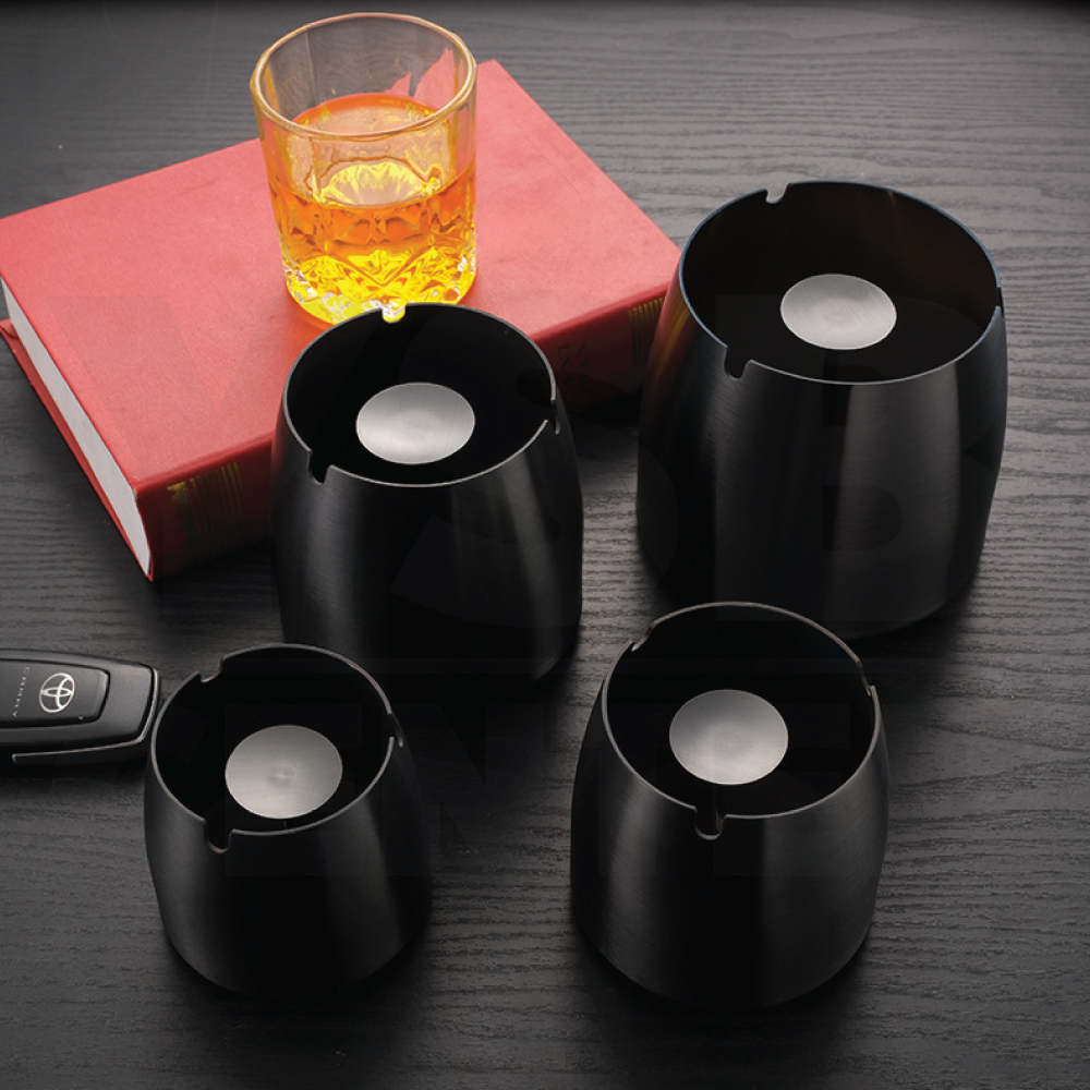 ที่เขี่ยบุหรี่ ที่วางบุหรี่ ที่เขี่ยบุหรี่สแตนเลส 410 ป้องกันลม แข็งแรง ทนทาน สีดำ C3M029 - C3M031