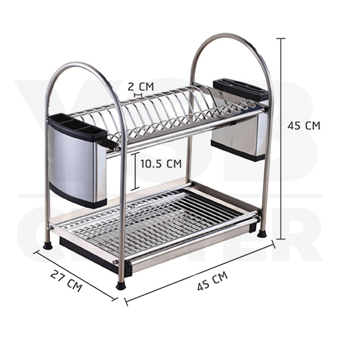 ชั้นวางของ ในครัว 304 แบบ 2 ชั้นพร้อมที่เก็บมีด ที่เก็บช้อนส้อมตะเกียบ กว้าง45 cm. ลึก27 cm. สูง45 cm. รุ่นC1L002-SUS304-245S