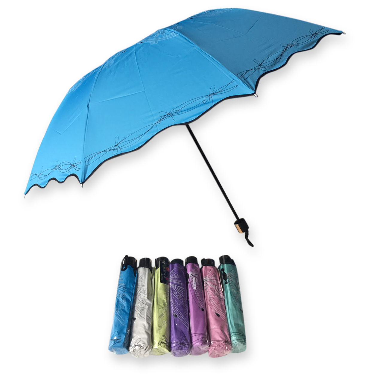 ร่ม4ตอน8ก้าน24นิ้วยูวีสีดำ รหัส 1637