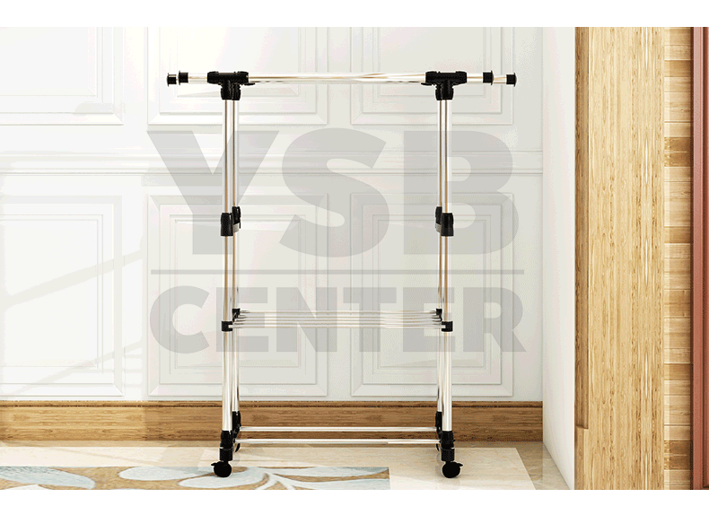 ราวตากผ้าสเเตนเลส ปรับระดับได้ บาร์เดี่ยว พร้อมชั้นวางของ ด้านล่าง ขนาดยาว135cm สูง143cm รุ่น C172-D464-101