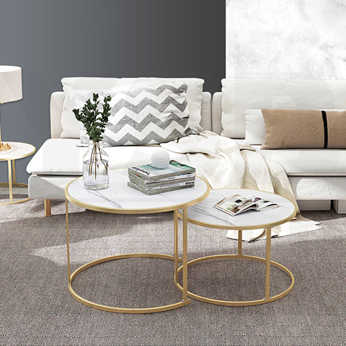 โต๊ะ โต๊ะกลม โต๊ะข้าง โต๊ะอเนกประสงค์ ลายหินอ่อน และลายไม้ ขนาด 70 X 70 x 45 CM.