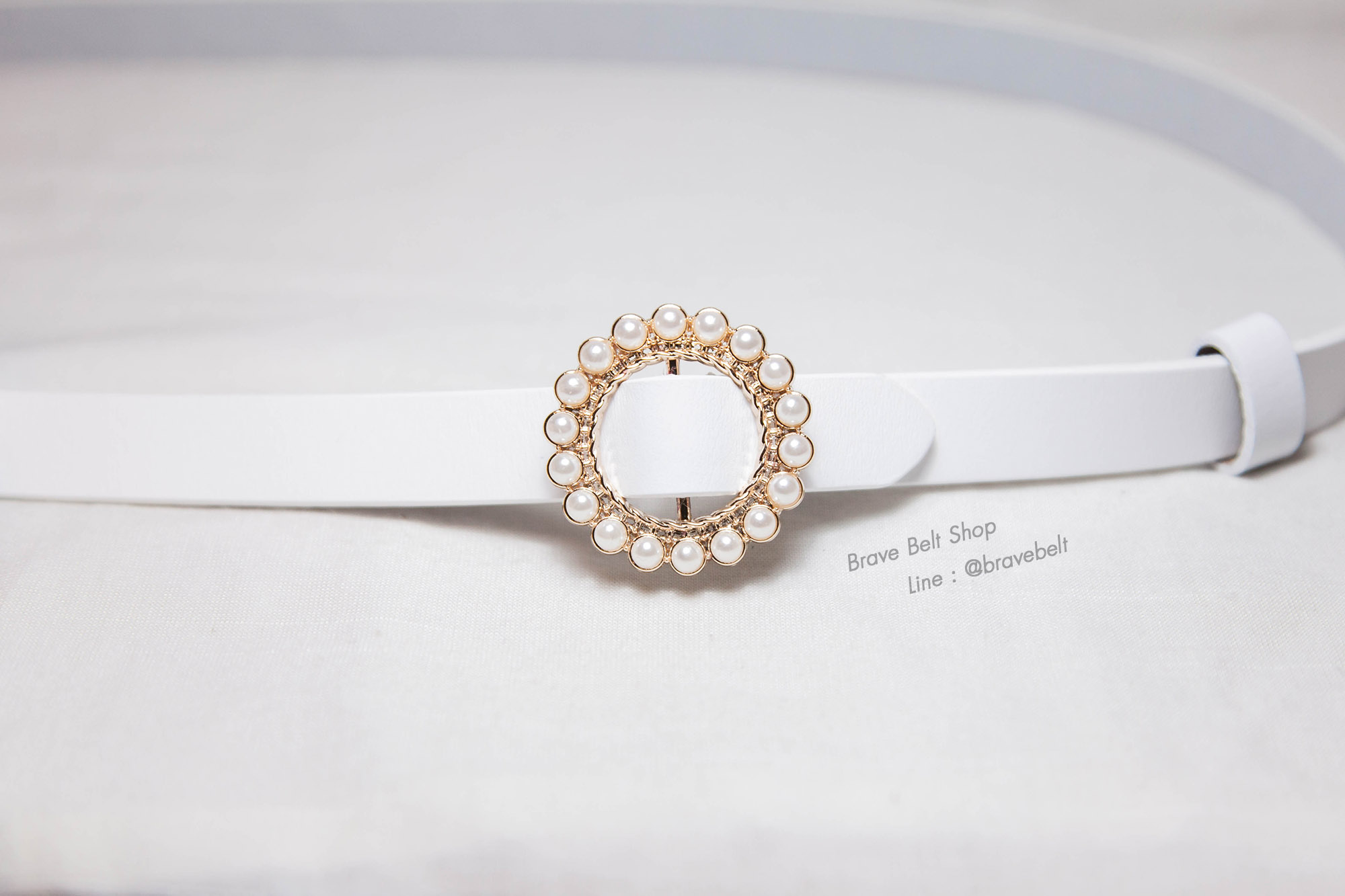 เข็มขัดสีขาวผู้หญิง แบบไม่ต้องเจาะหัว