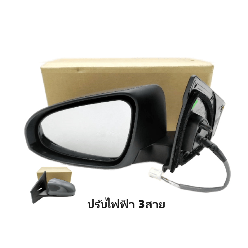 กระจกมองข้าง TOYOTA YARIS(ยาริส) Gen3/YARIS ATIV(เอทีฟ) รุ่นปรับไฟฟ้า 3สาย สีดำ(งานไม่ทำสี) ปี2013-2022 -ราคาต่อข้าง-
