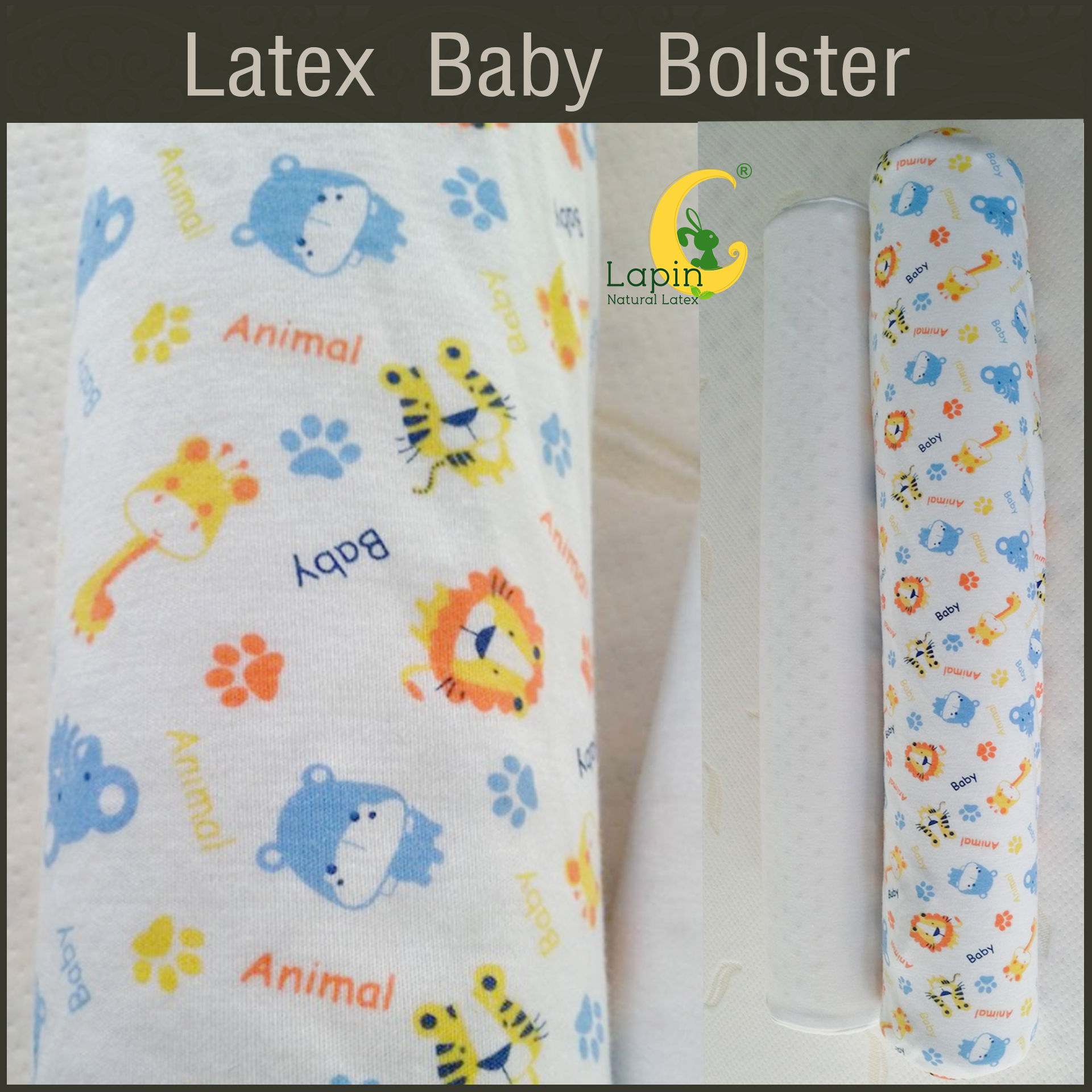หมอนข้างยางพาราสำหรับเด็กทารก พร้อมปลอก (ลายสัตว์น่ารัก)