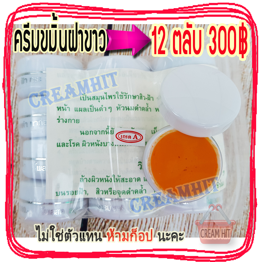 ครีมขมิ้นไพลสด 12 ตลับๆละ25฿ ครีมสมุนไพรธรรมชาติ (ตลับสีขาว)เกรดA ขายราคาส่งถูก