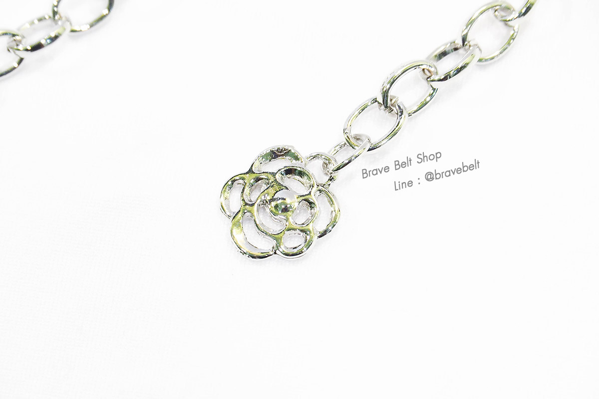 เข็มขัดโซ่ห้อย รูปดอกไม้สวยเข็มขัดสีเงิน