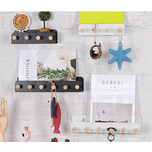 CASSA ชั้นวางของ ชั้นวางของพร้อมตะขอไม้ ชั้นวางของพร้อมตะขอแขวนอเนกประสงค์ แบบ 6 ตะขอ